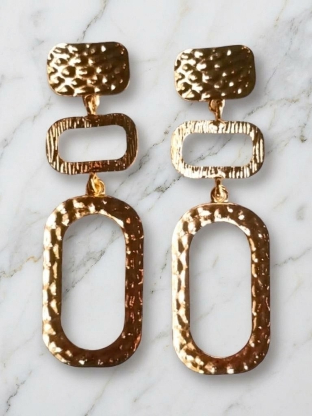 Gold Hammered Geometric Drop Earrings - Brand